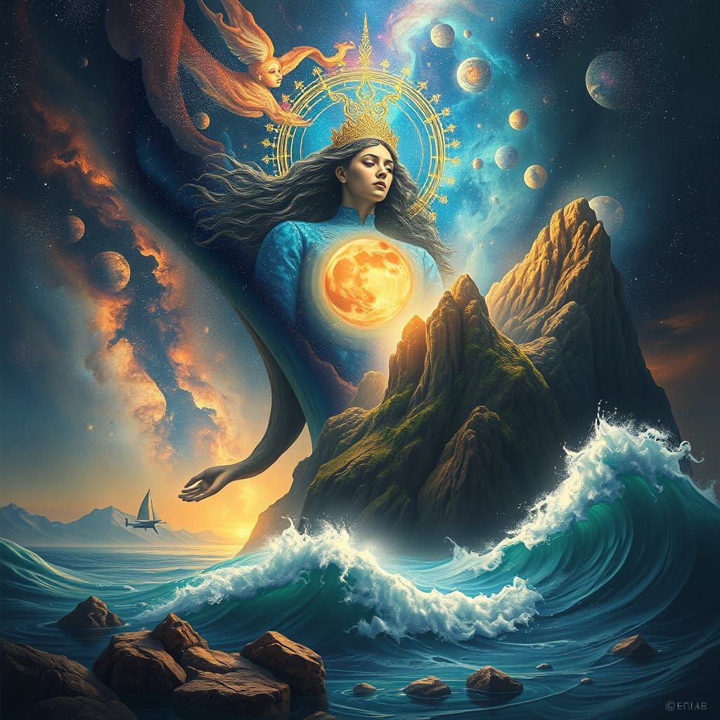 Surreal Cosmic Scene in Digital Painting Style