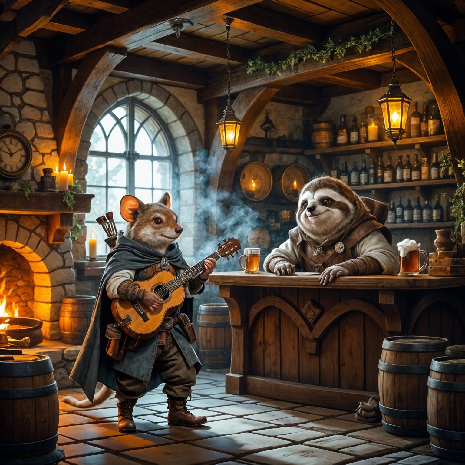 Cozy Medieval Tavern Scene with Mouse Adventurer