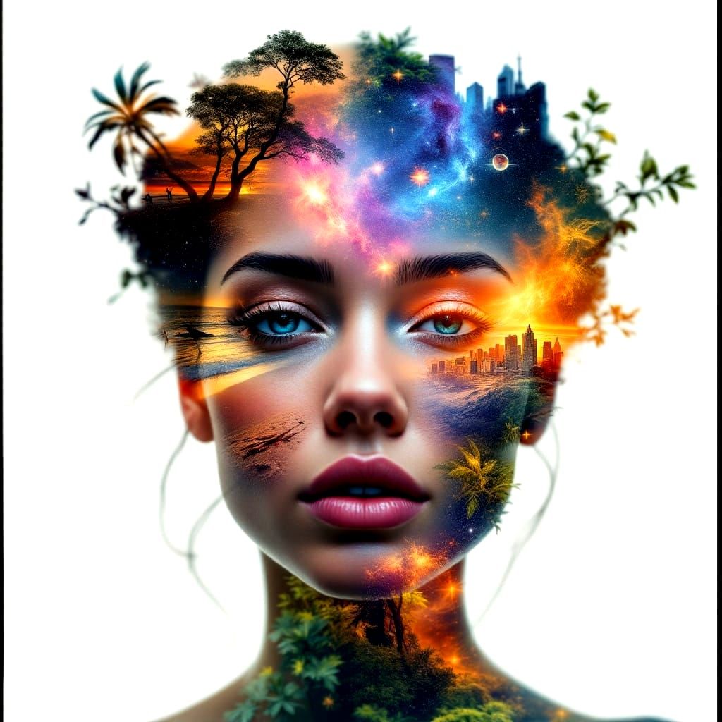 Woman Emerge from Kaleidoscopic Cosmos