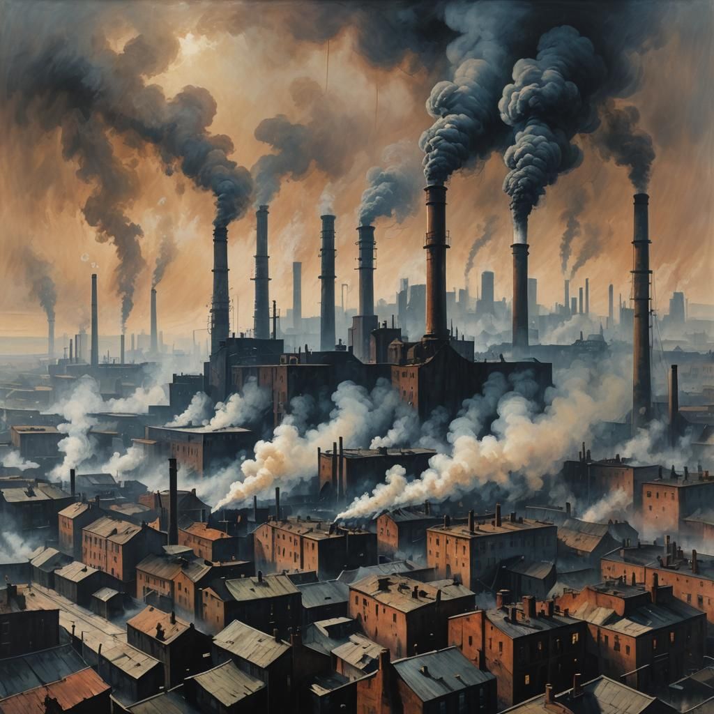 Cityscape with Factories and Smokestacks: A sprawling indust...