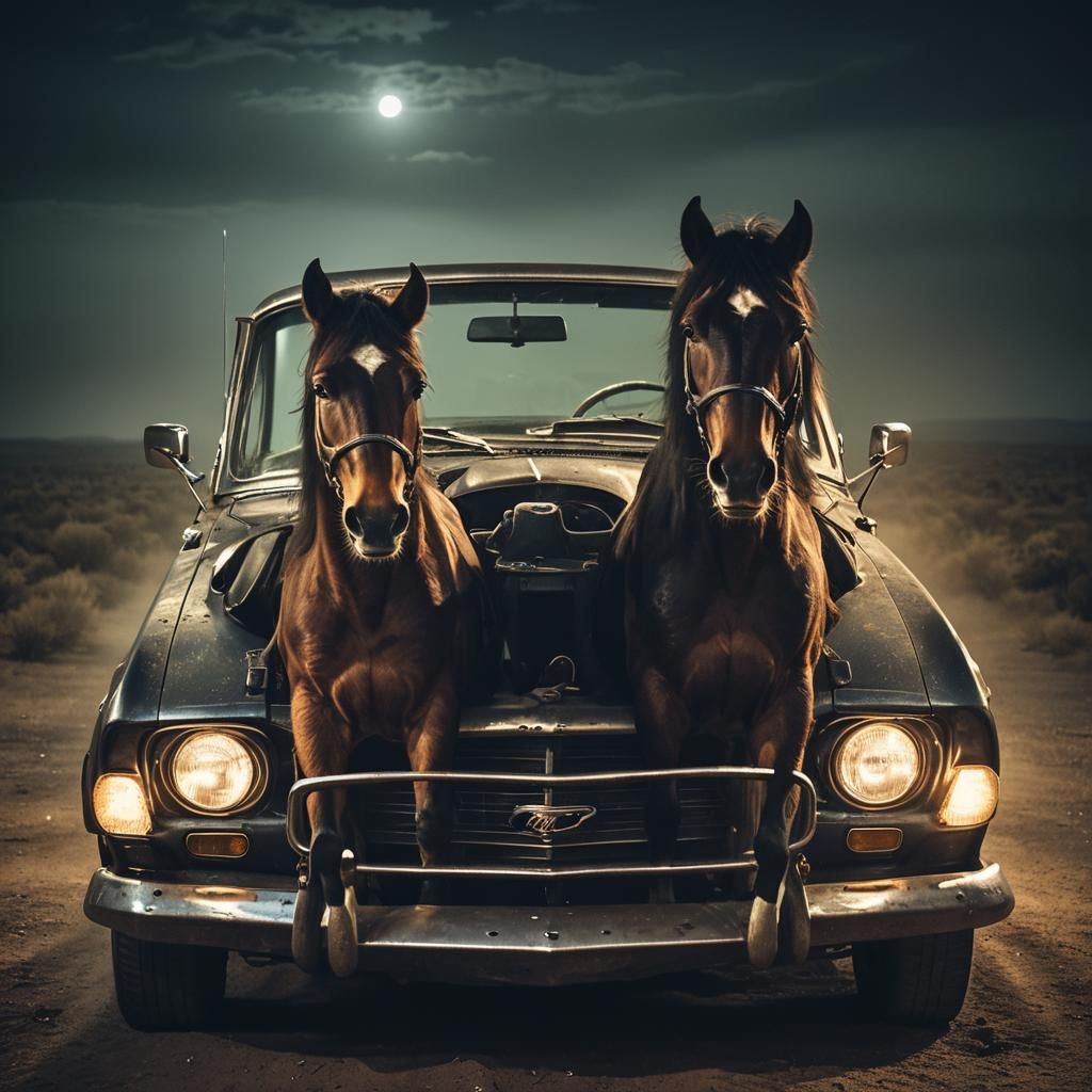 Draft Horses in Mustang: Dark Surrealism