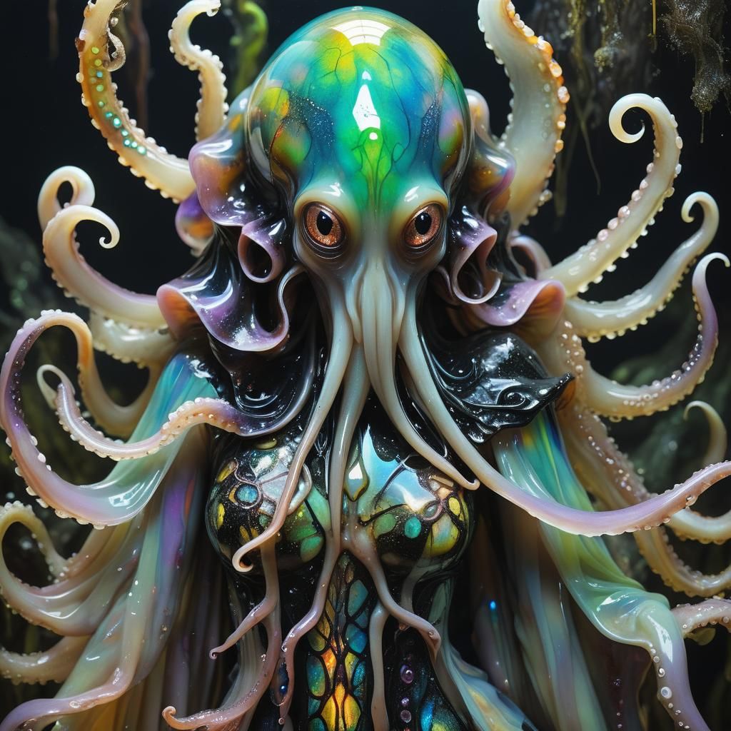 Female Squid in Cthulhu Armor, Divine Psychedelic Art