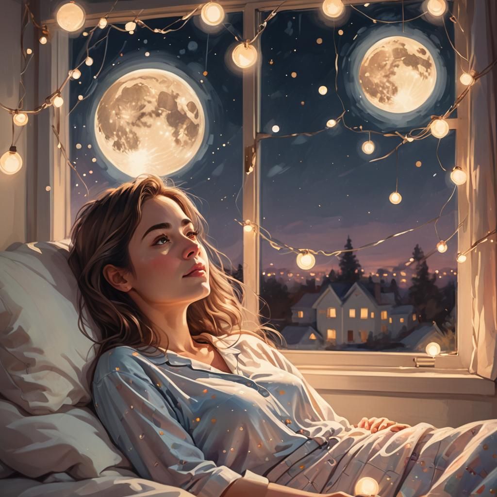 Dreamy Moonlit Scene in Watercolor Style