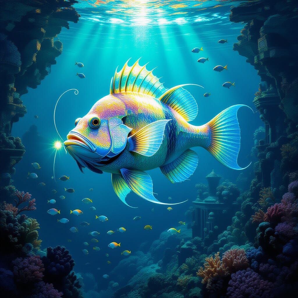 Bioluminescent Anglerfish Illuminates Underwater City, Art N...