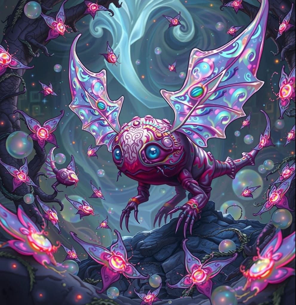 Iridescent Creatures in Bioluminescent Biome, Abstract Art