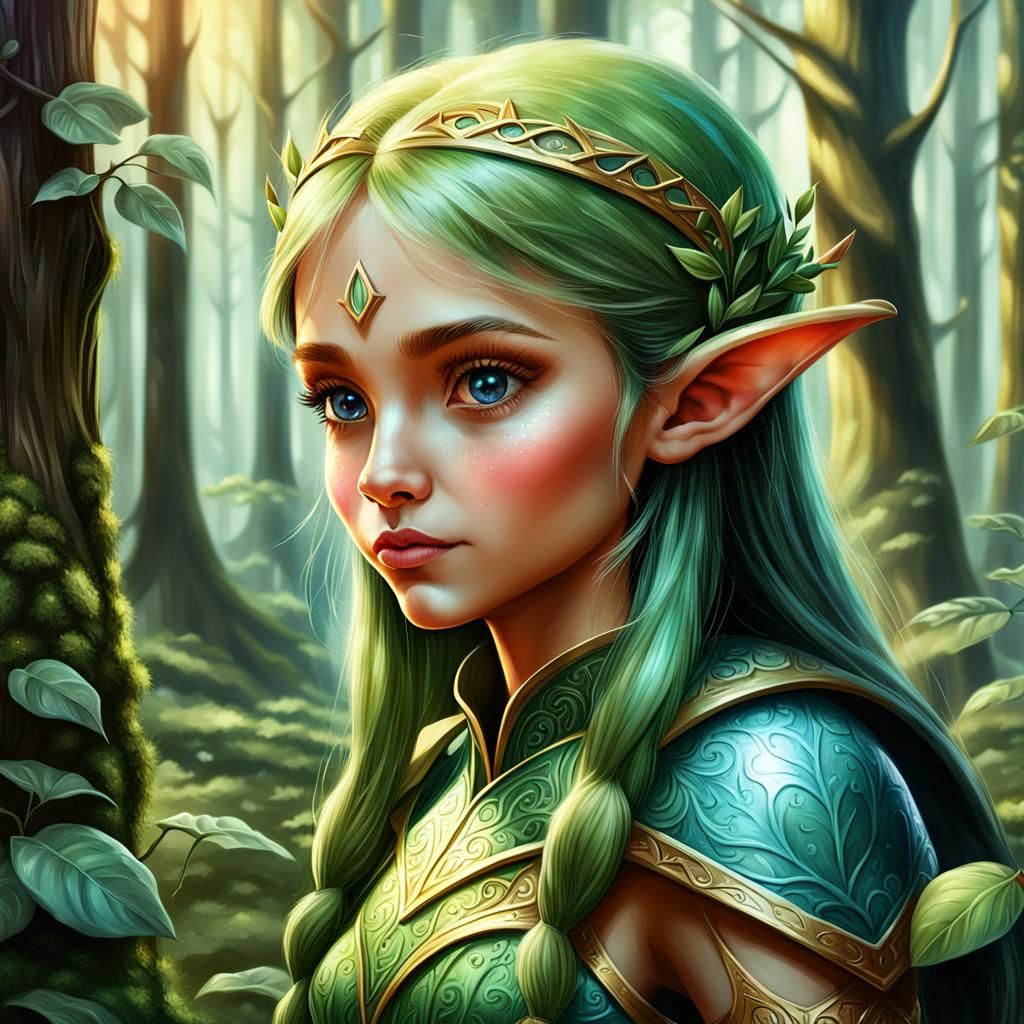 Fantasy Elf in Forest: Airbrush Oil Painting