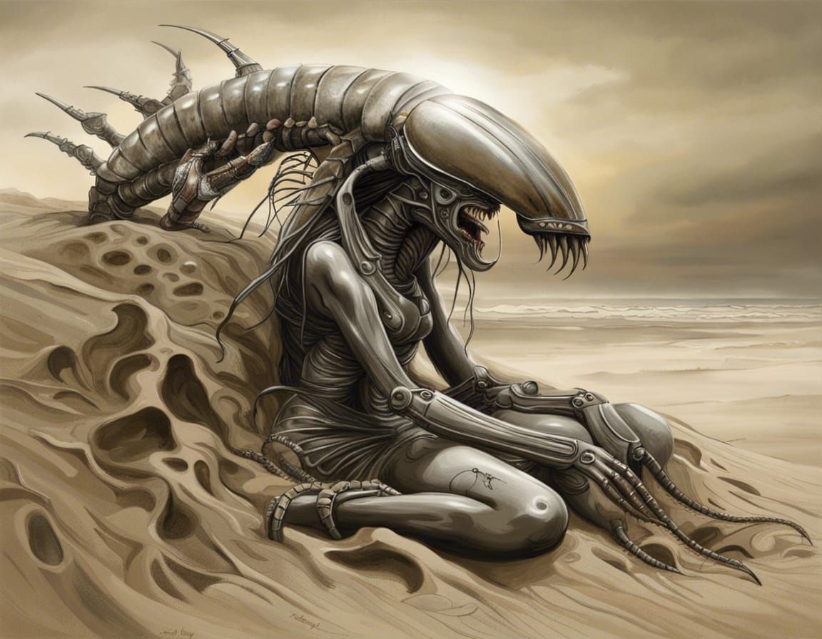 Surrealist Sand Sculpture by Giger and Dali