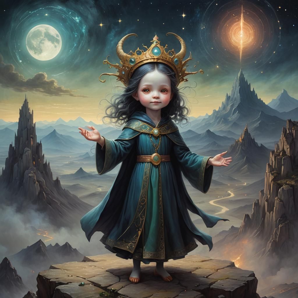 Ethereal Toddler Sorceress Casting Spell, Occult Art