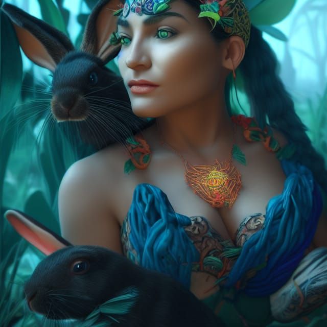 Mayahuel: Aztec Goddess Nursing Rabbit Sons