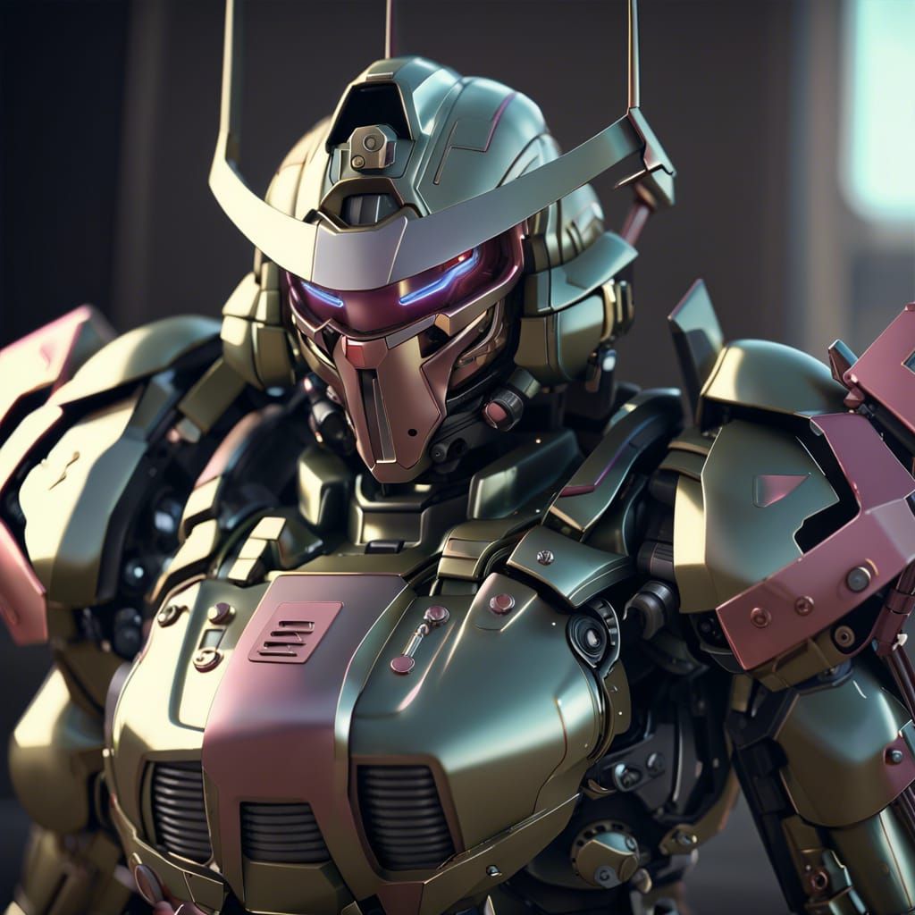Futuristic Zeon Zaku Female Android in Sci-Fi Armor
