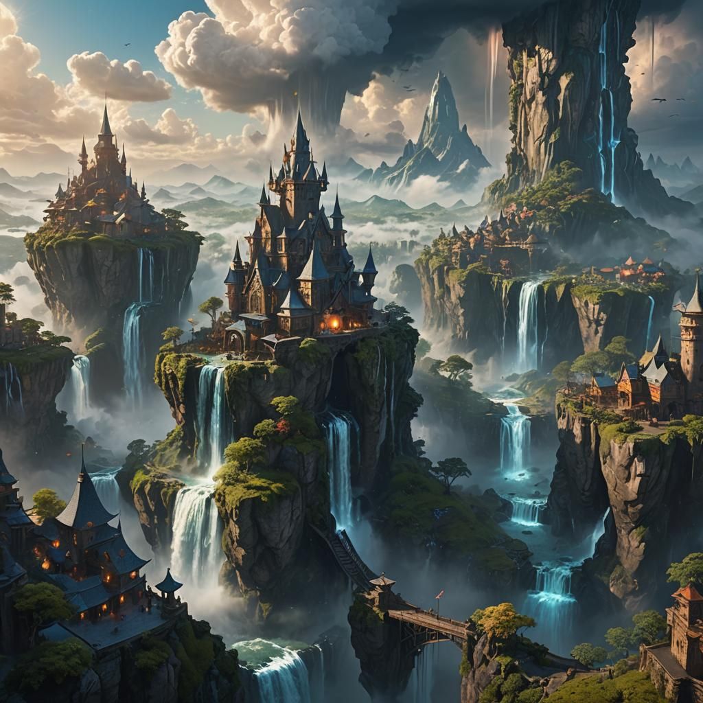 Fantasy City in Clouds: Vibrant Concept Art