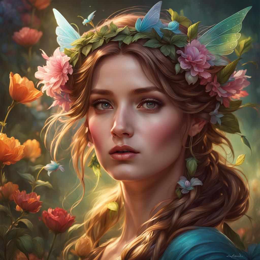 Hyperdetailed Fairy Portrait in Art Nouveau Style