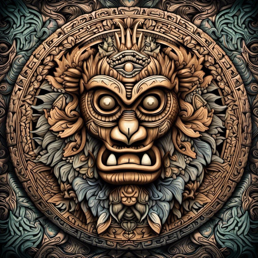 Intricate Tiki Totem Mandala with Animals