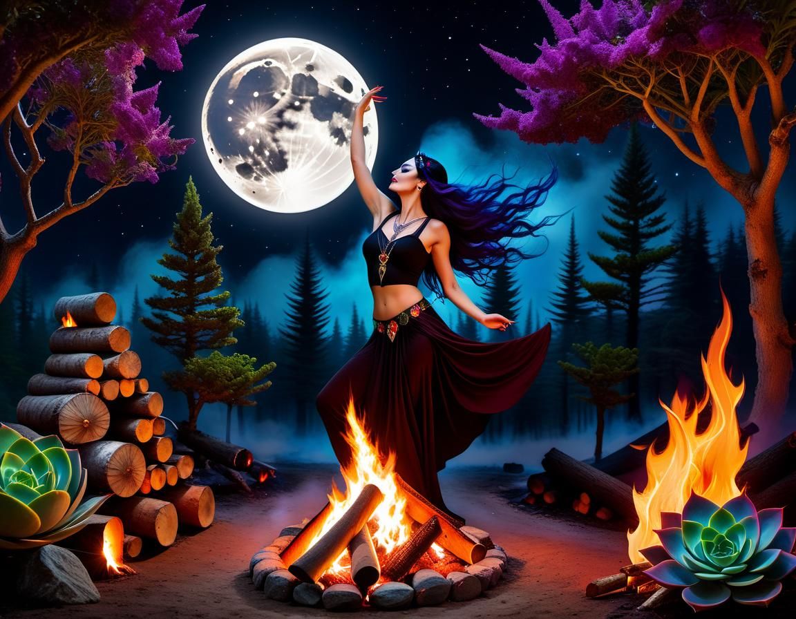 Gothic Latina Pinup with Goddess Altar in Watercolour