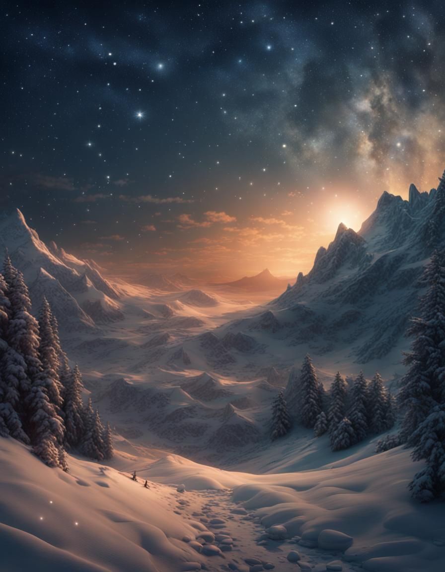 Dramatic Winter Sky at Night with Stars