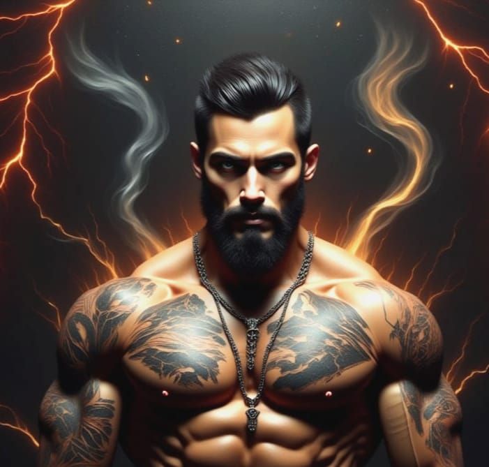 Handsome Muscular Man with Cigarette: Gothic-Punk Portrait