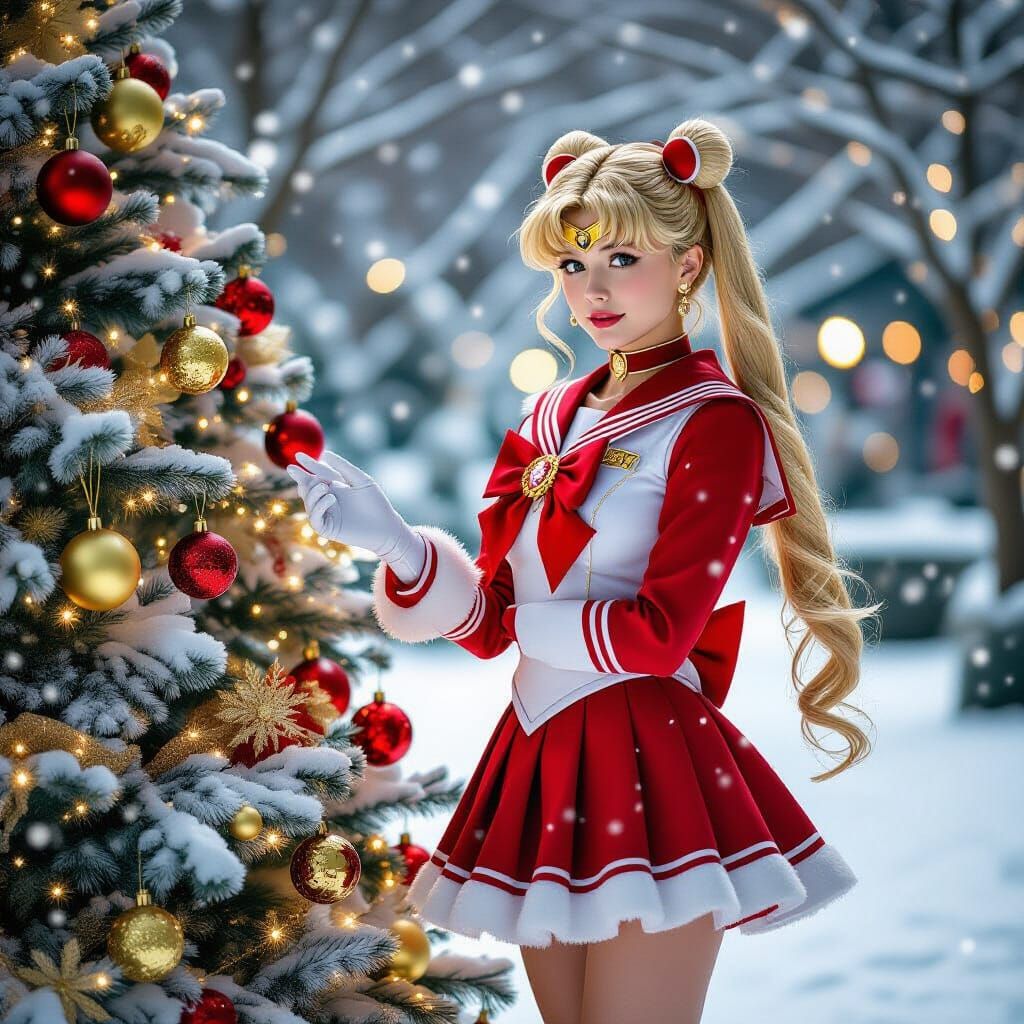 Sailor Moon in Snowy Christmas Scene