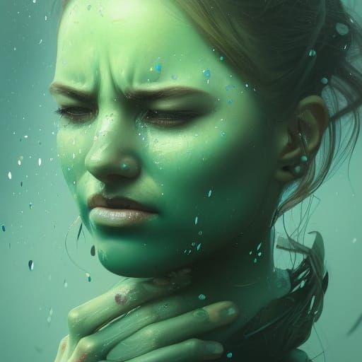 Woman Crying Green Tears: Hyperdetailed Portrait