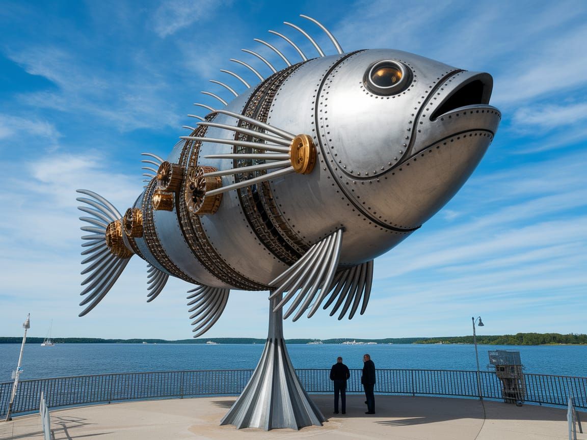 Steampunk Fish Sculpture in Vibrant Colors