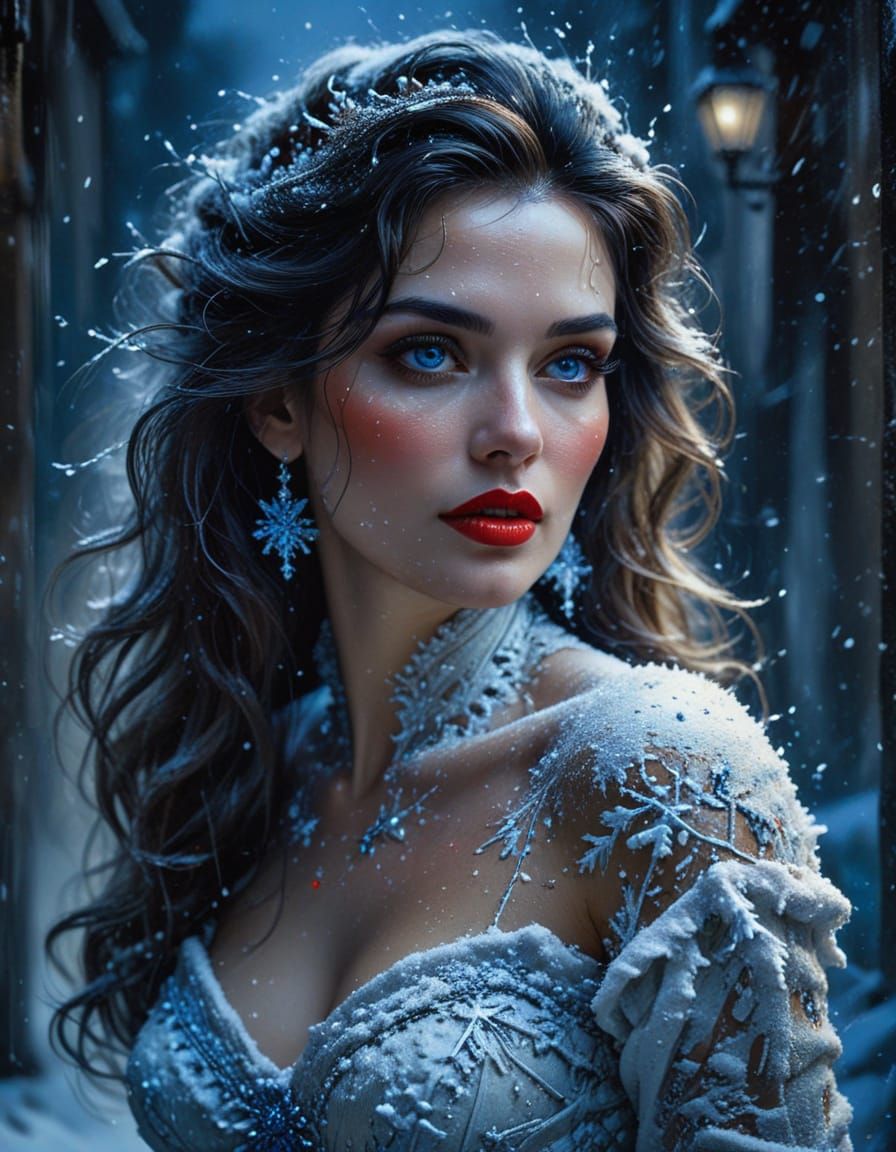 Winter Enchantress in Brush Painting Style