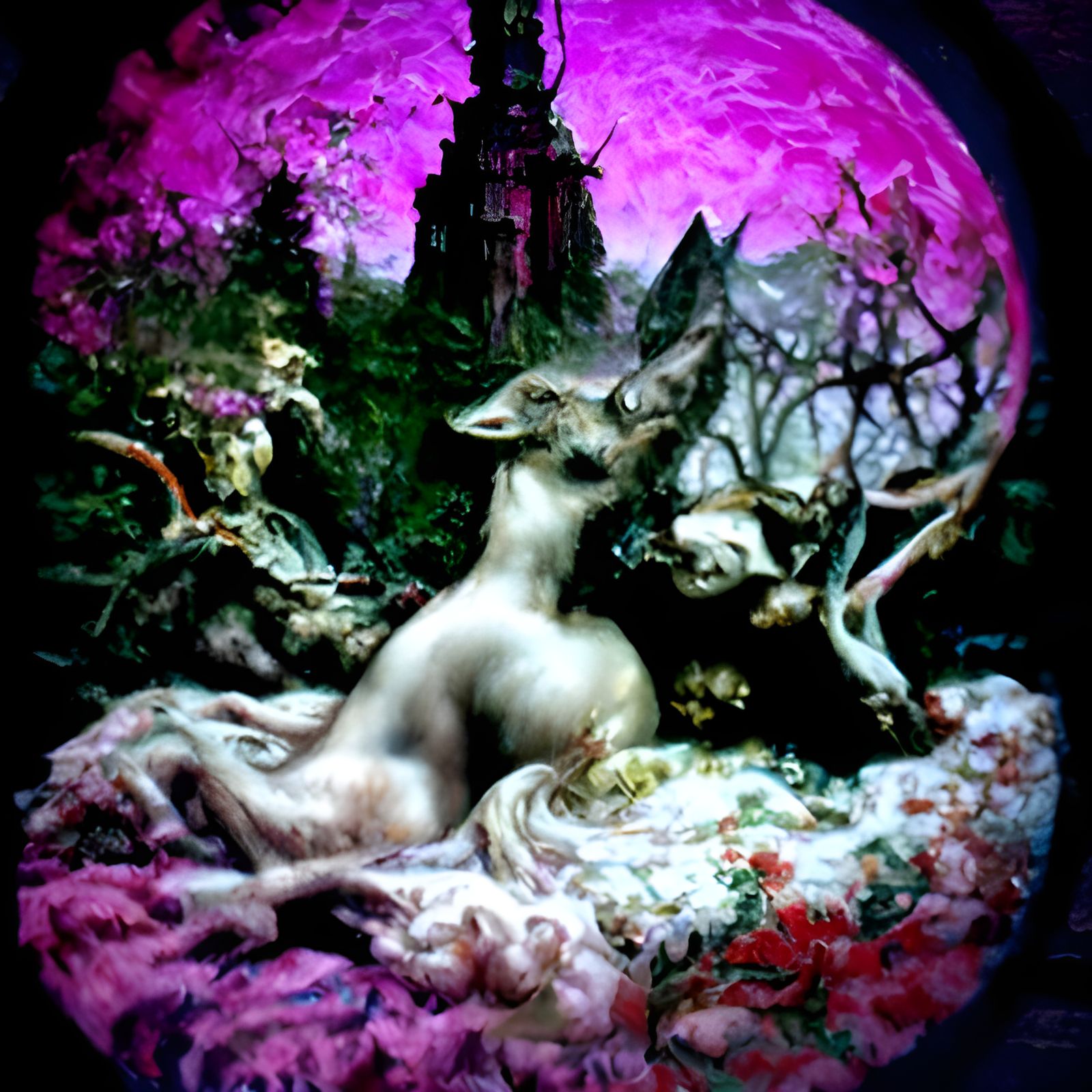Gothic Forest Fawn Dream in Ethereal Moonscape
