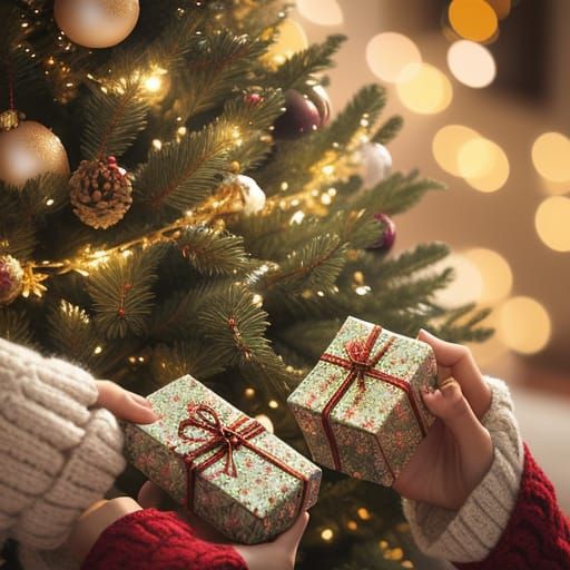 Cozy Hands Exchanging Gift Box in Soft Holiday Glow