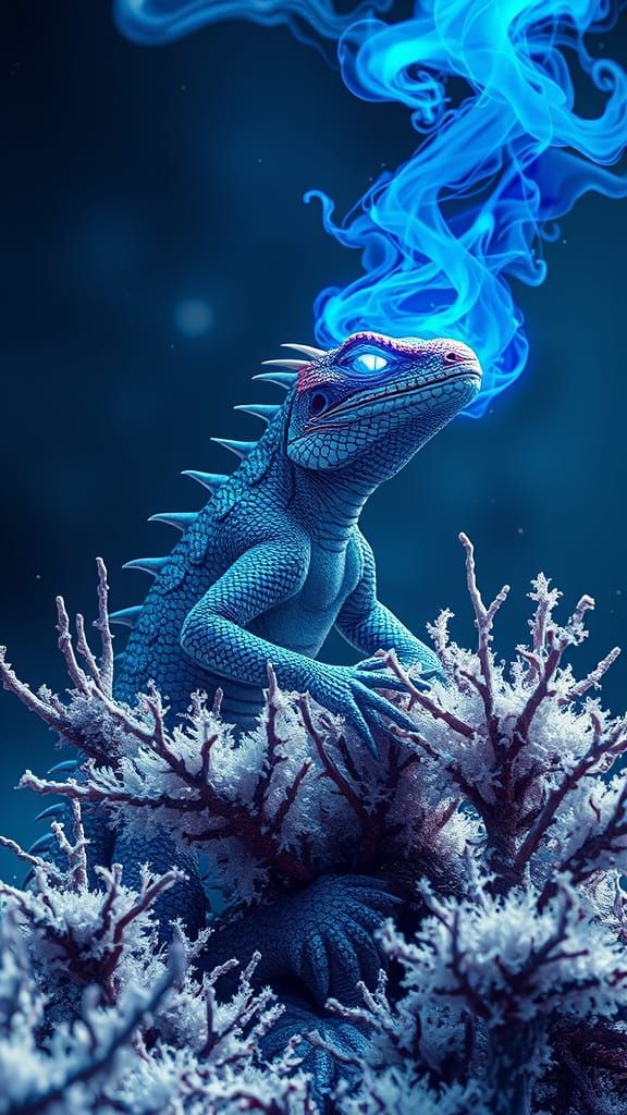 Mythical Lizard with Eyes that Shine Blue and it Breathes Bl...