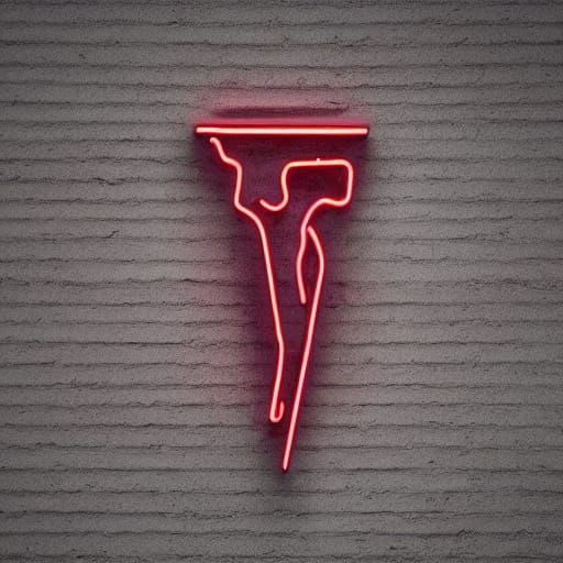 Surreal Red Neon Sculpture Amidst Foggy Industrial Landscape