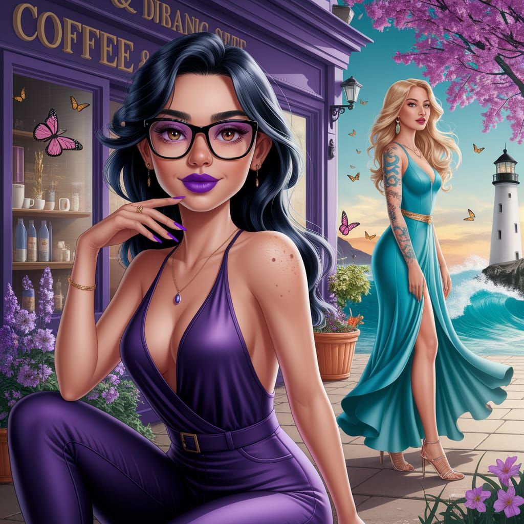 Animated Woman at Coffee Shop in Digital Art