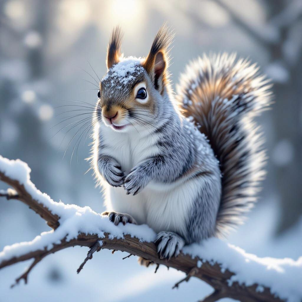 Realistic Grey Squirrel in Winter Forest