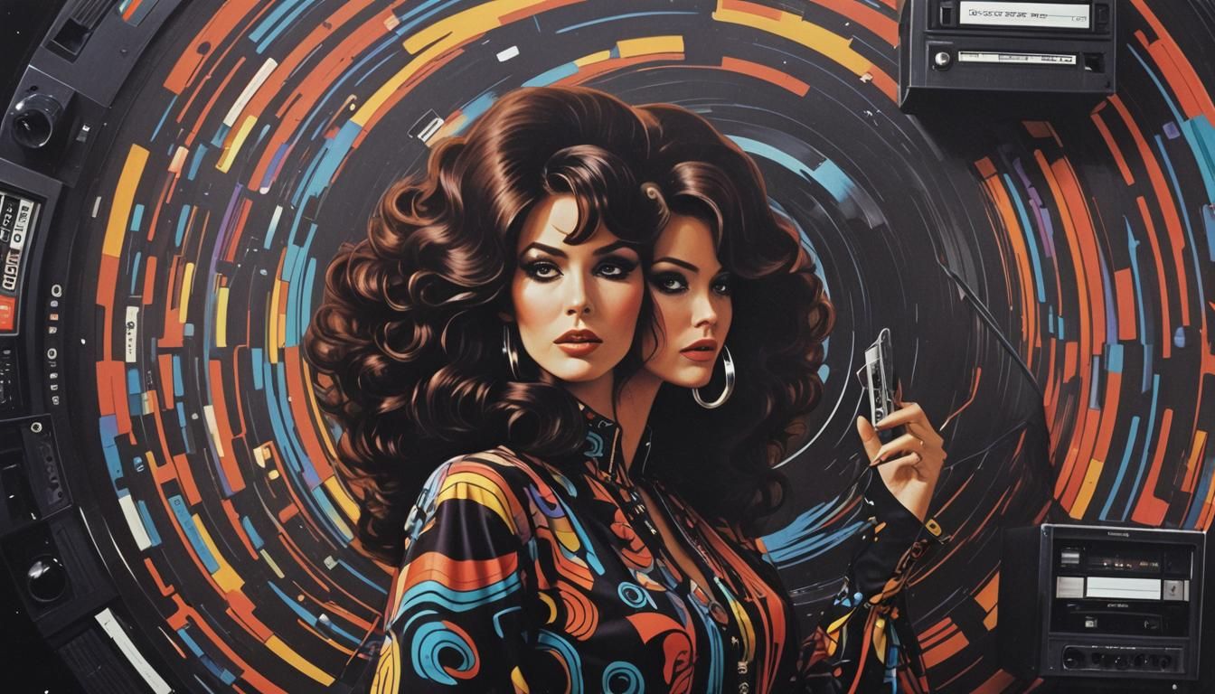 Retro-Futuristic Fashion Girl and Black Hole Cassette