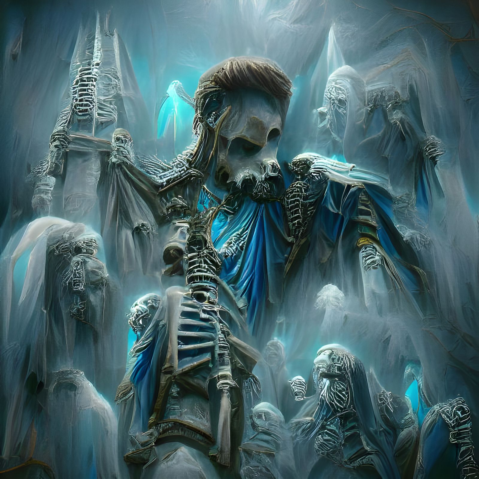 Lich King in Crypt: A Dark Art Graveyard