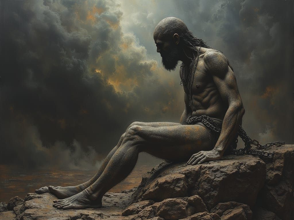Prometheus Chained in Epic Dark Fantasy Style