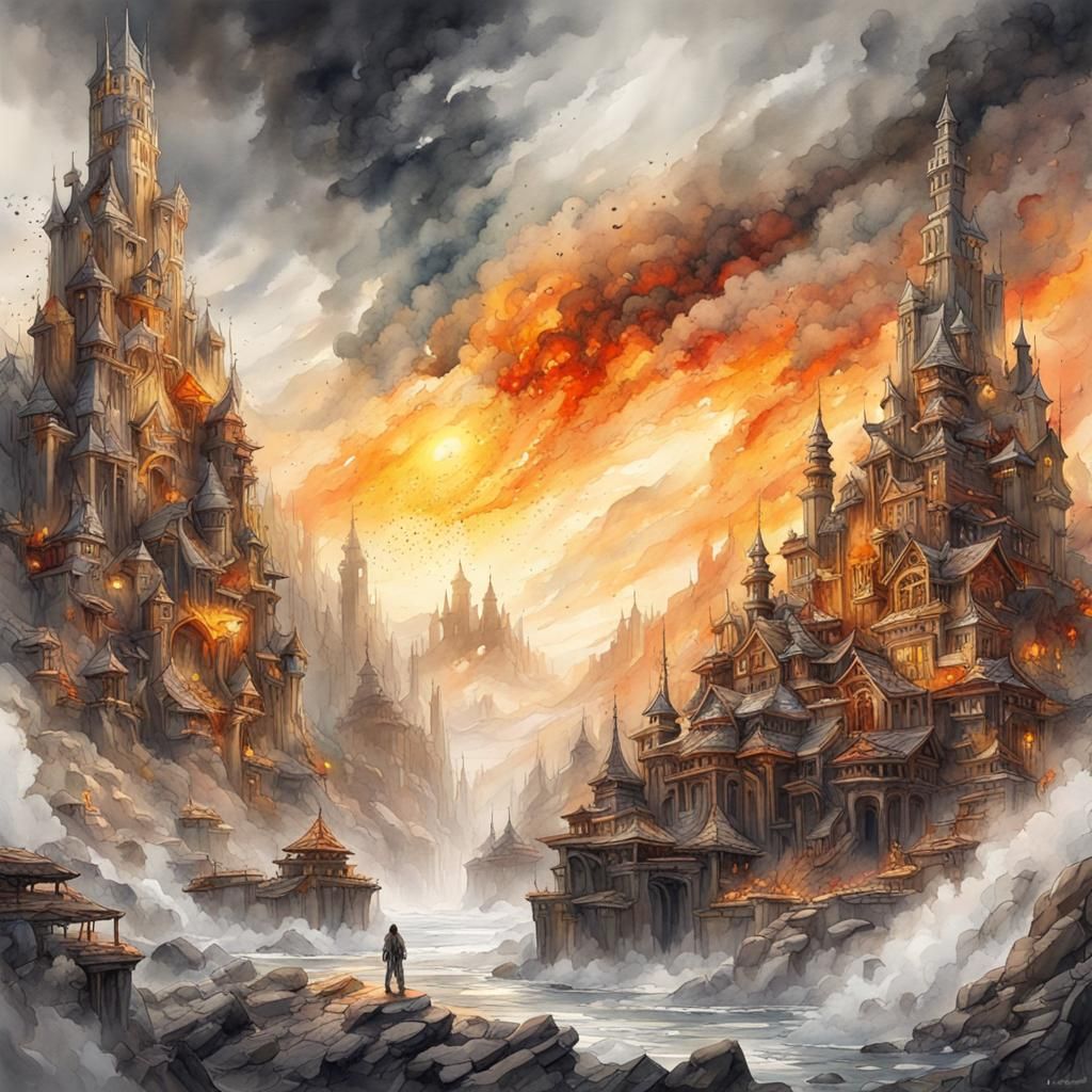 Apocalyptic World's End in Ornate Watercolor