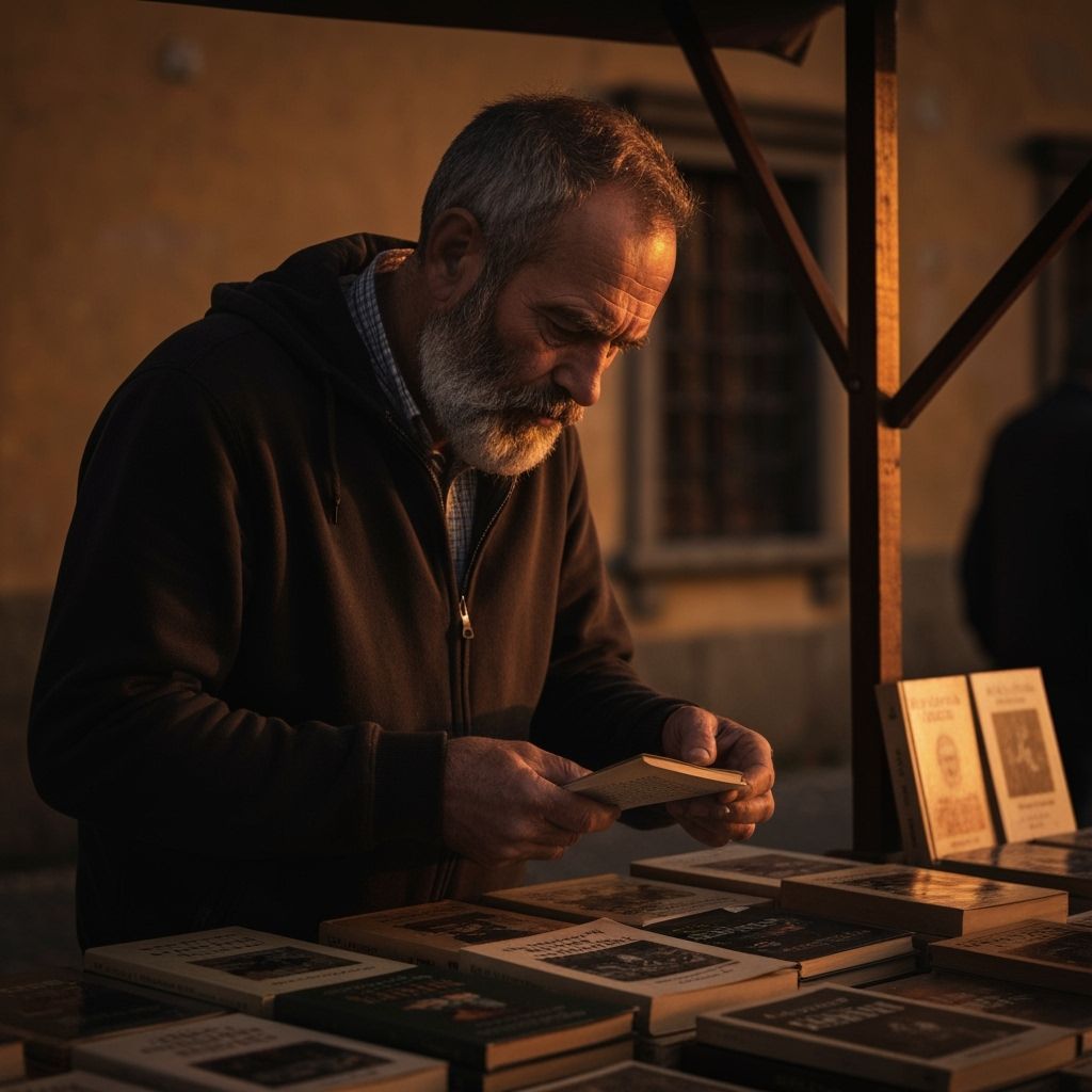 Man Browsing Books at Autumn Festival