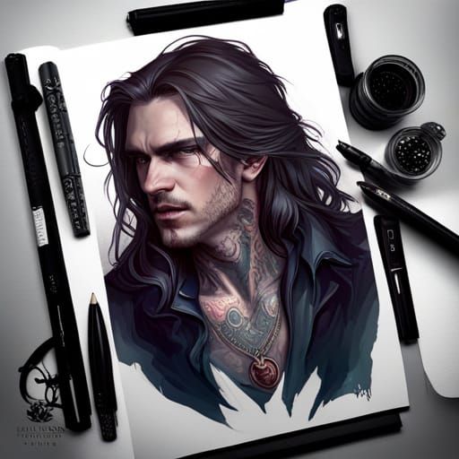 Vampire Rock Star Portrait in Art Nouveau Style