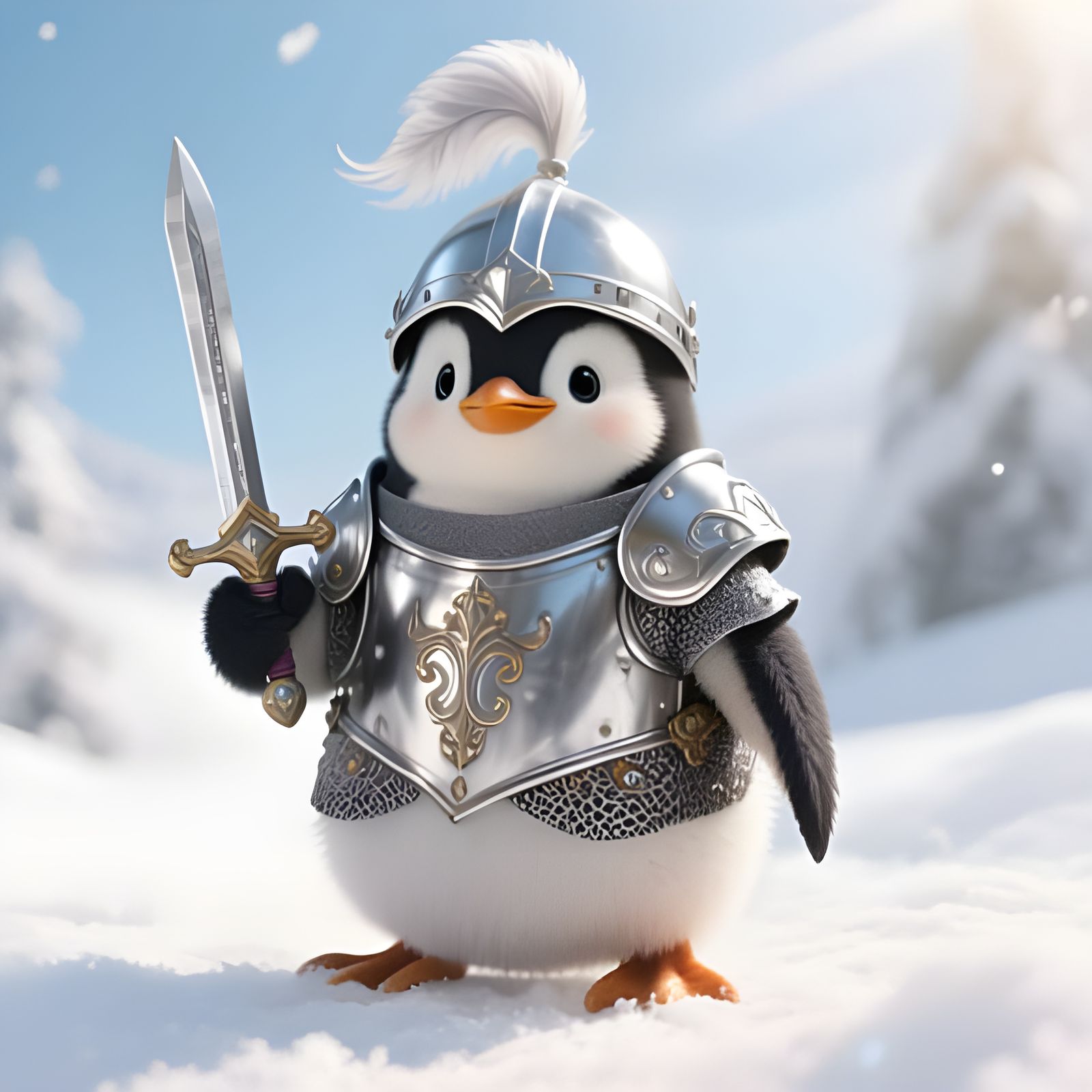 Adorable Penguin Knight in Fairytale Atmosphere