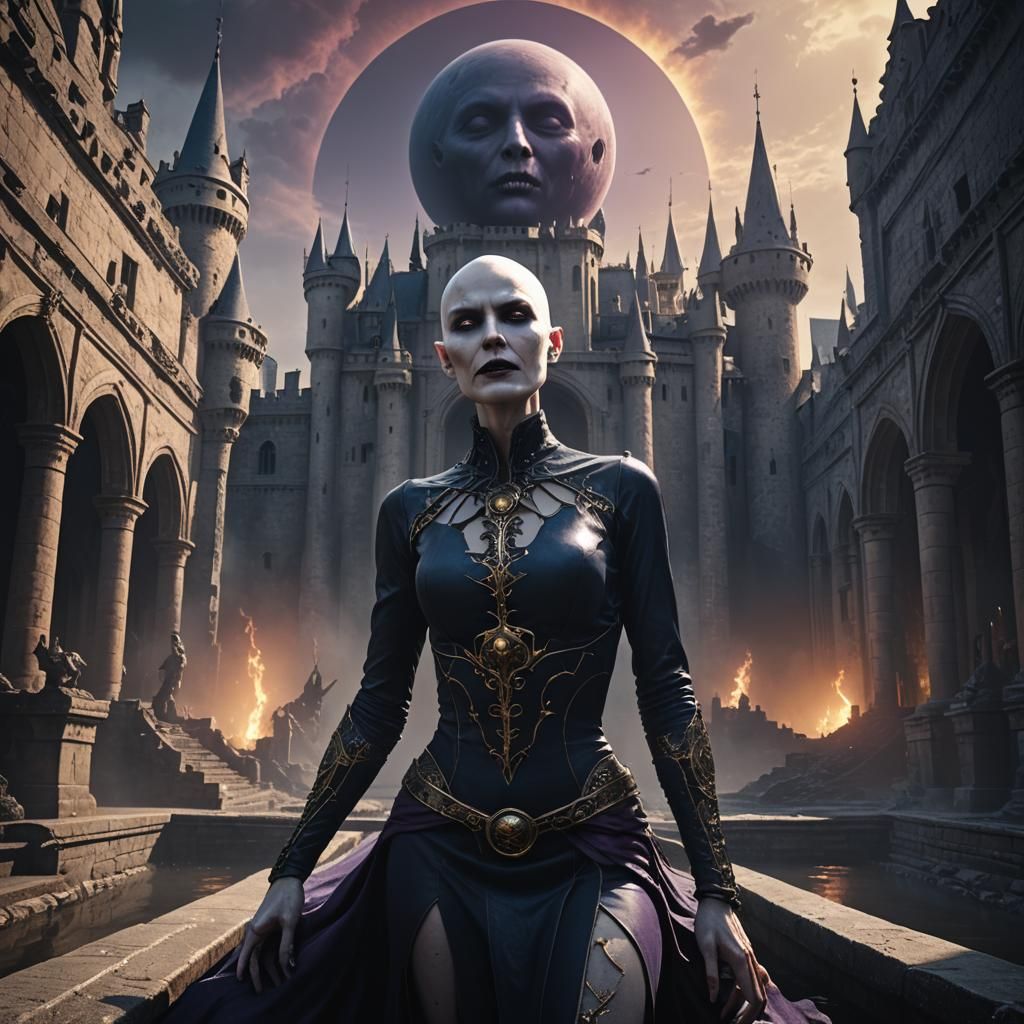 Giant Vampire Bathes in Castle: Dark Fantasy Art