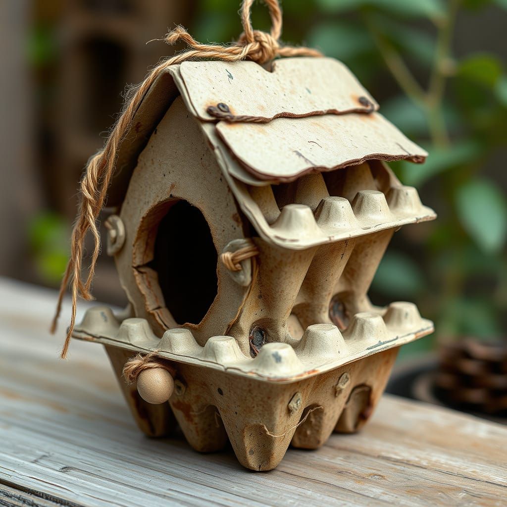 Rustic Birdhouse Crafted from Egg Cartons