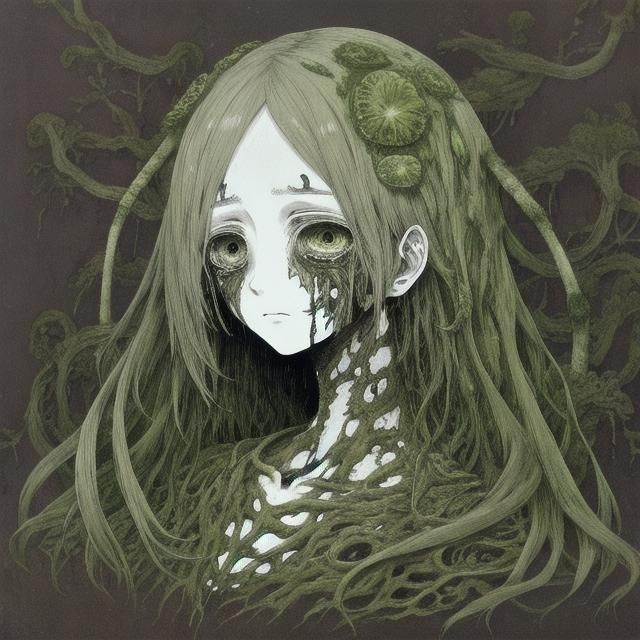 Anime Girl with Fungi: Fantasy Horror Manga Scan