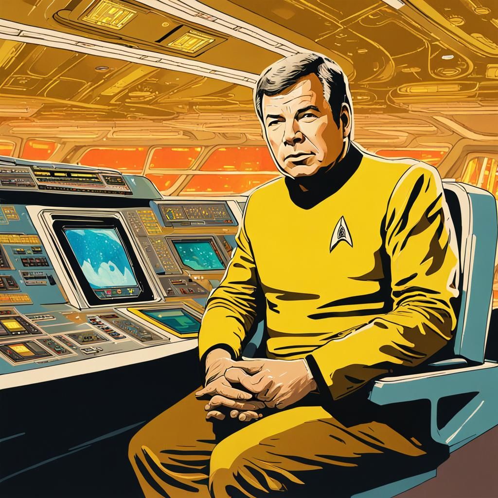 Captain Kirk on the Bridge in Gouache Style