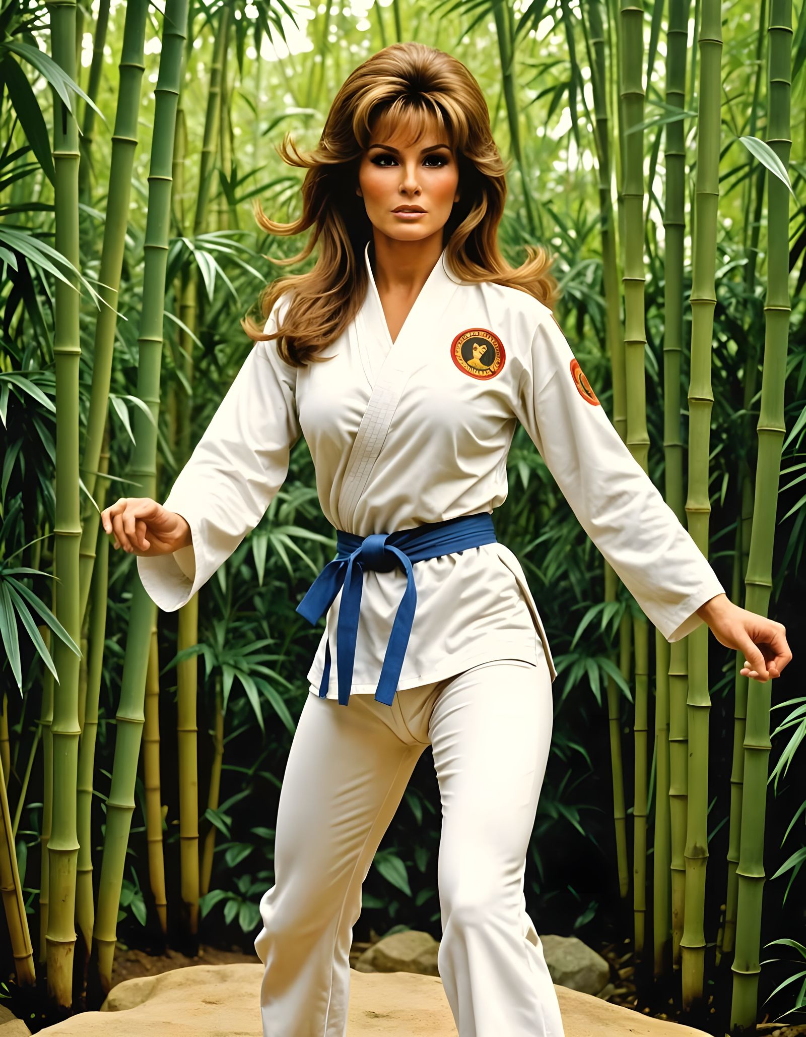 Raquel Welch Karate Illustration in Bold Colors