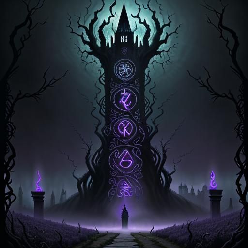 Surreal Gothic Letter A with Glowing Runes