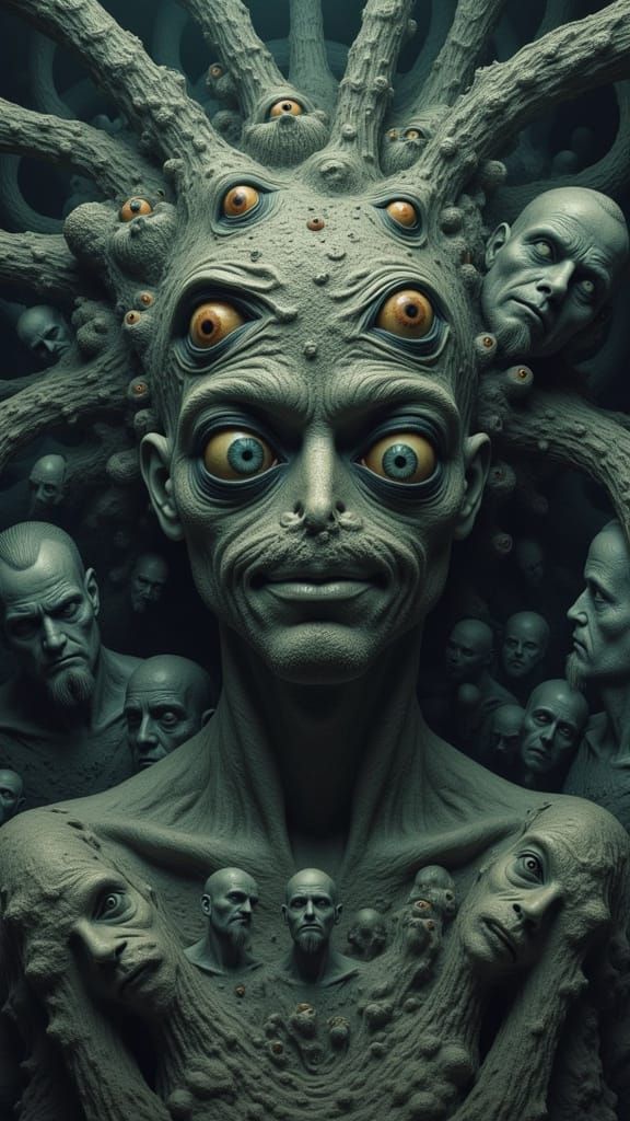 Fractal Faces in Shifting Surreal Mindscape