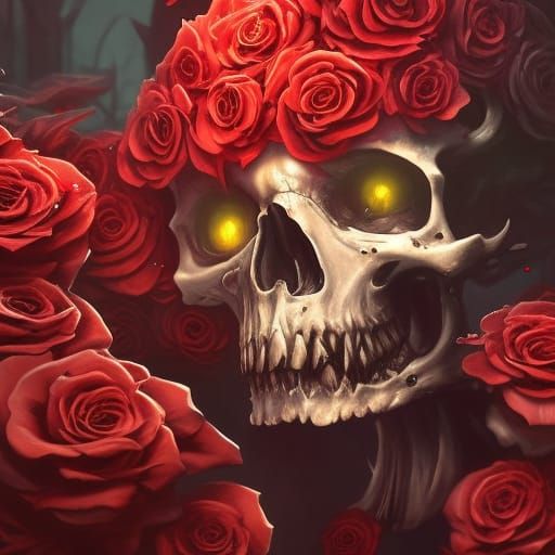 Eerie Skull and Roses Dark Fantasy Portrait