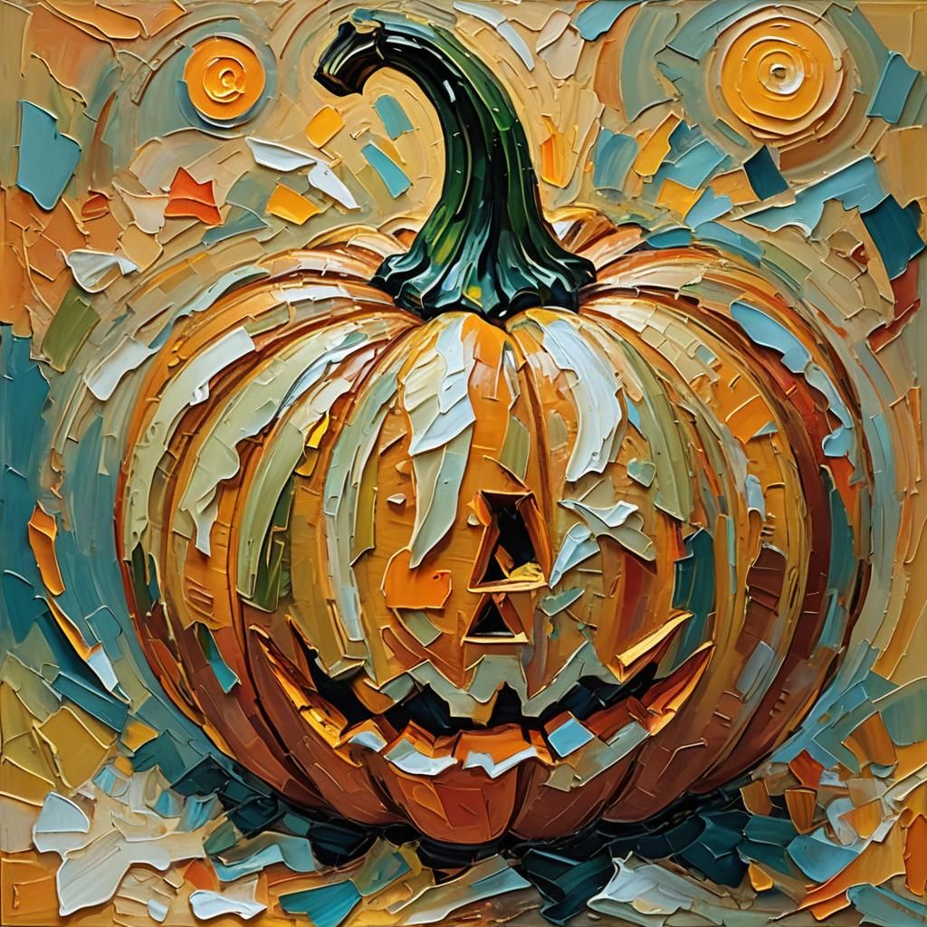 Candlelit Pumpkin in Expressionist Impasto Oil Painting