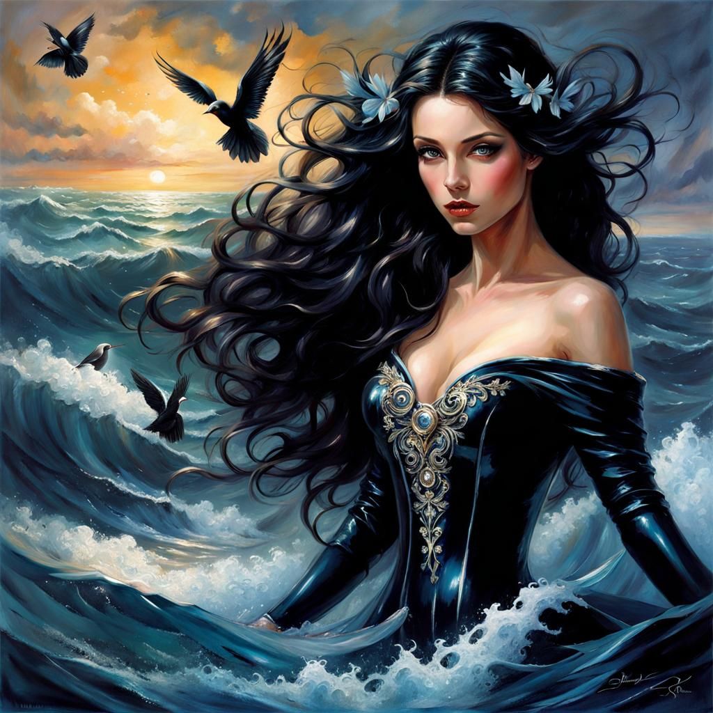 Ethereal Fairy Emerges from Sea Waves as Splash Art