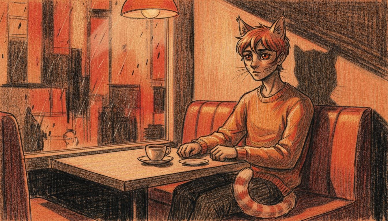 Orange Tabby Cat-Boy Sketch with Dramatic Lighting