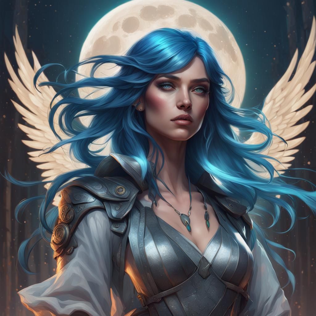 Dark Angel with Blue Hair, Magic Portrait
