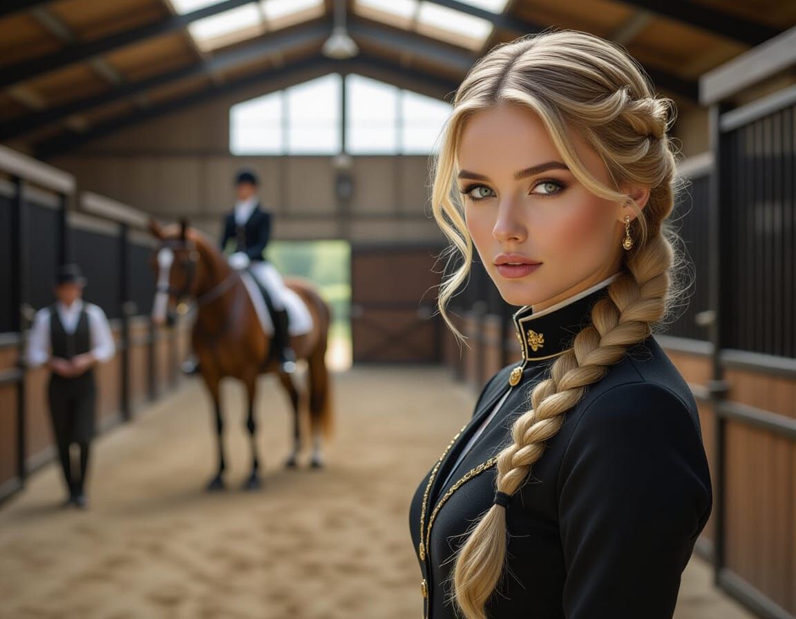 Steampunk Glam Actress in Stables, Photorealistic Style